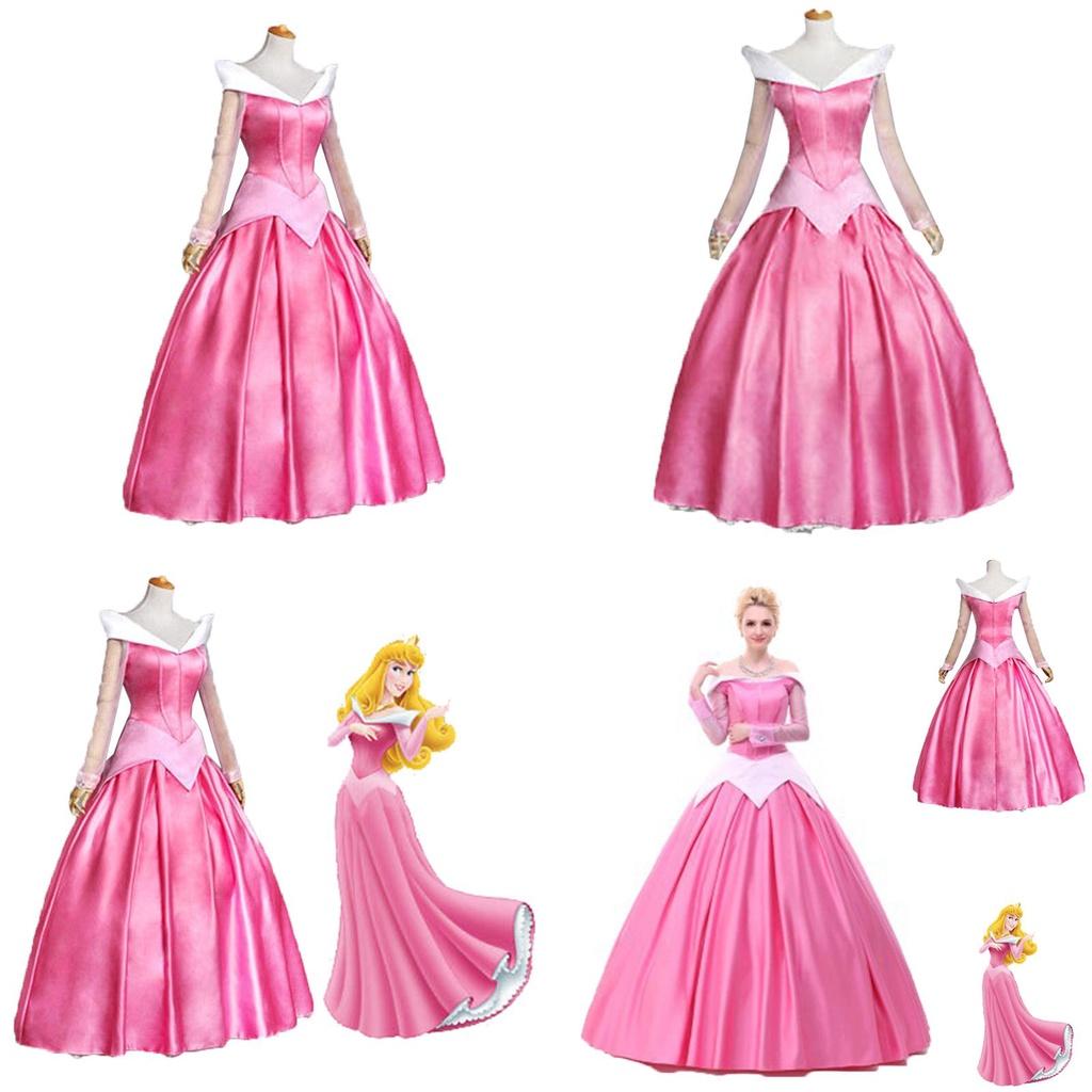 Enchanting Pink Sleeping Beauty Aurora Gown Costume For Women With Puff Sleeves