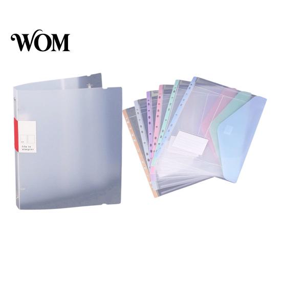 File Pockets 11 Hole Expandable Binder Folders for 2/3/4 Ring Document Pouch, Plastic Envelopes Touch Fastener Bag Pocket with Snap Button &