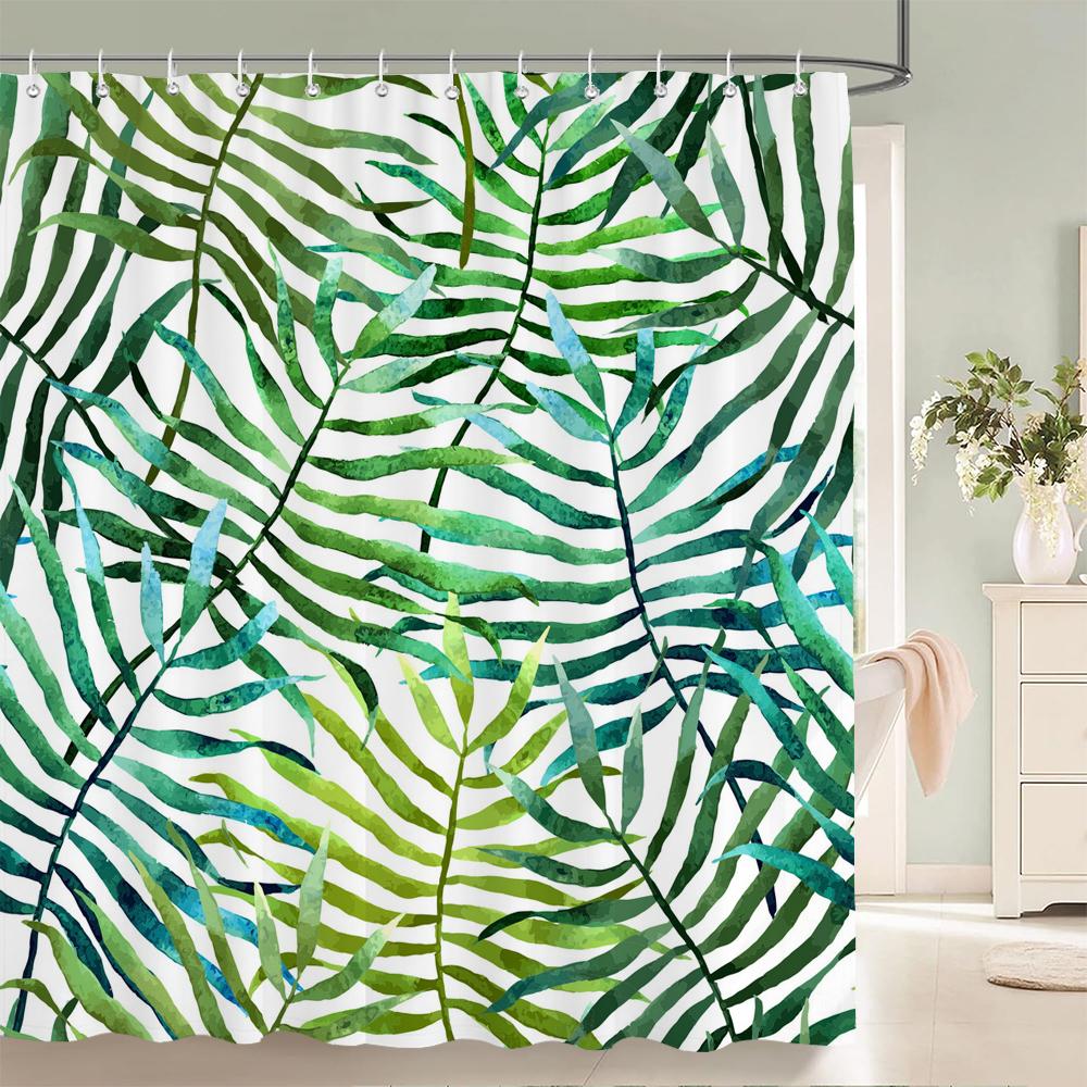 Green Leaf Plants And Flowers Shower Curtain Print Modern Nordic Minimalist Polyster Home Decor Bathroom Curtain With Hooks
