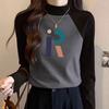 Women's Slim-Fit Thermal Fleece-Lined Long-Sleeve T-Shirt with Brushed Surface and Simple Print