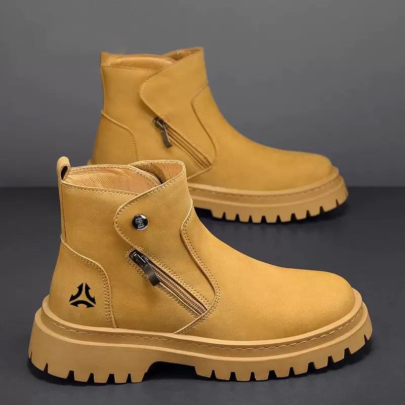 

Men High-top Shoes Outdoor Waterproof Leather Boot Fashion Casual Ankle Boot Thicke Plush Warm Winter Boots for Men Botas Hombre 39 хакі