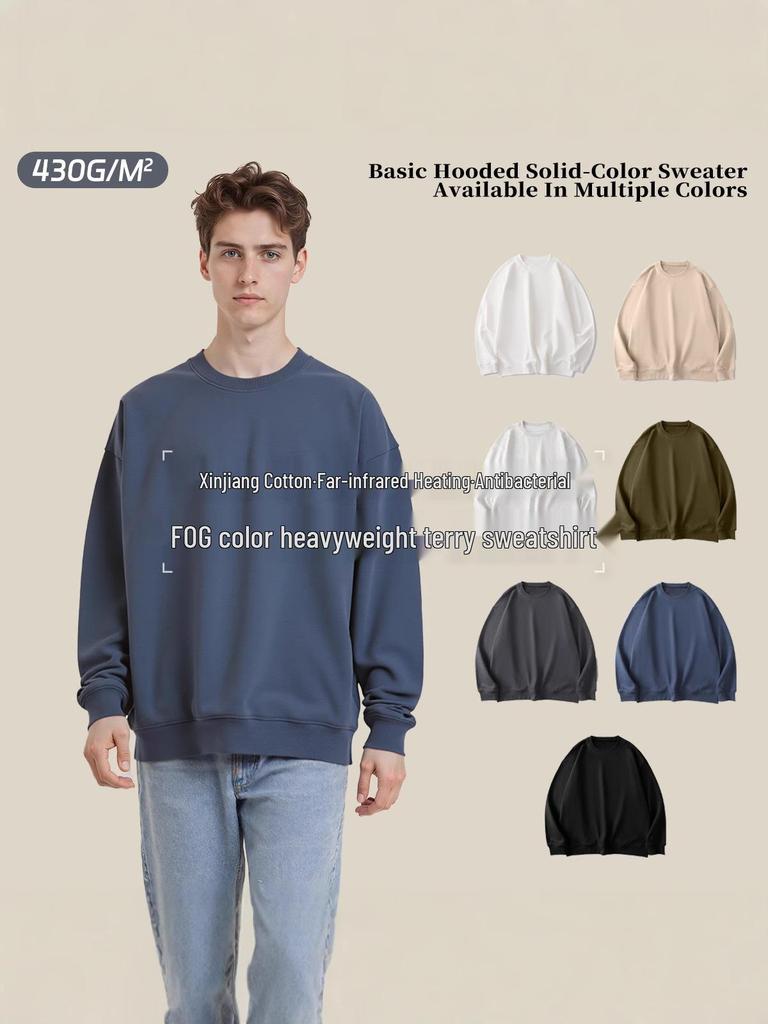 Men's Extra Thick 430g Terry Sweatshirt: Autumn/Winter Casual Loose Fit, Heavyweight, Round Neck, National Tide Style, Versatile Wear