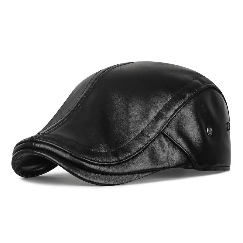 

Winter Velvet PU Leather Forward Cap Men s Outdoor Cold-Proof Warm Ear Protection Cap
