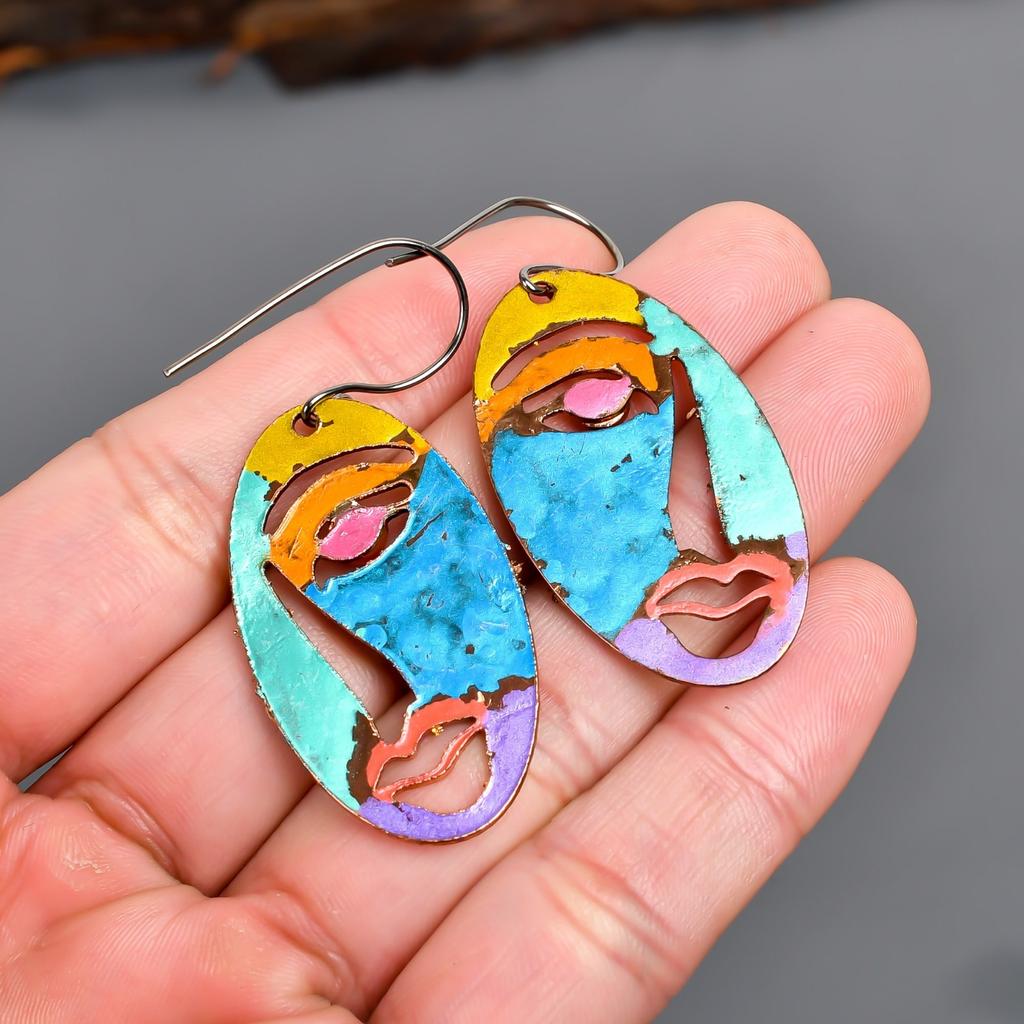 Round Carnelian Stone Copper Dangling Hook Multi Electroformed Earrings Jewelry V-93