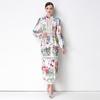 2026 New Floral Print Lace Patchwork Maxi Dress Women Elegant V Neck Long Sleeve White Casual Party Long Dresses Bohemian Robe