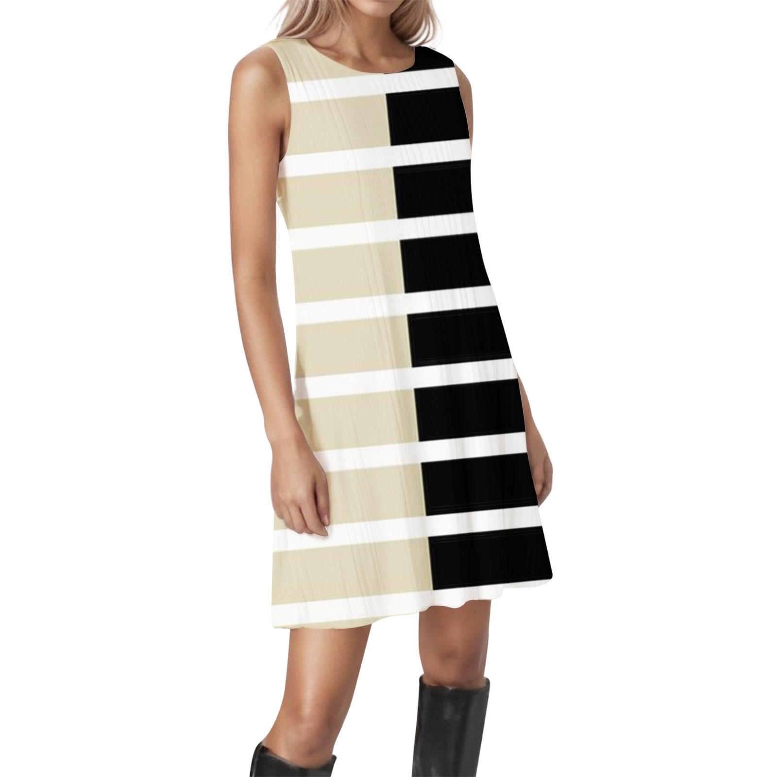 

Женские платья в полоску, клетчатые, с круглым вырезом, без рукавов, повседневные платья XL хаки