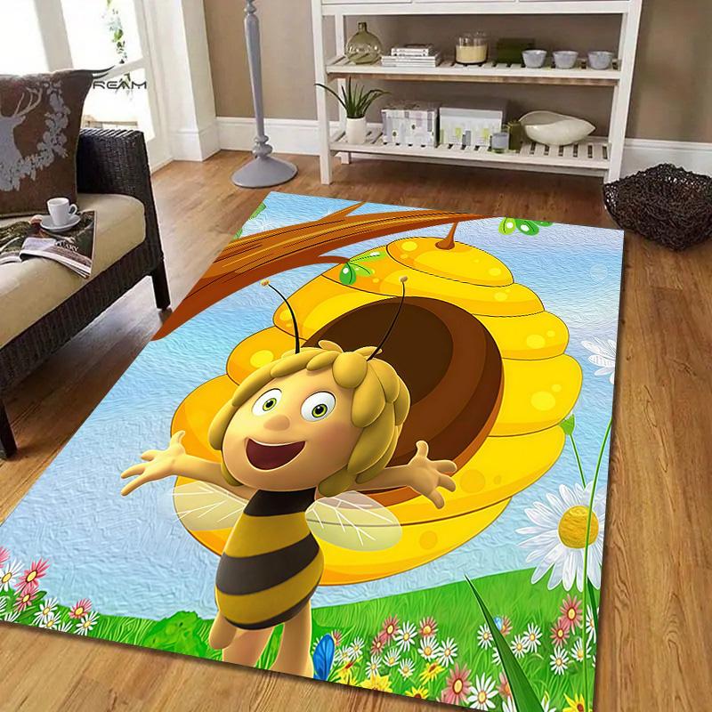 Maya the Bee Flannel Pattern Square Carpet,Area Rug,Carpet Rug for Living Room Bedroom Sofa Playroom Decor,Non-slip Floor Mat