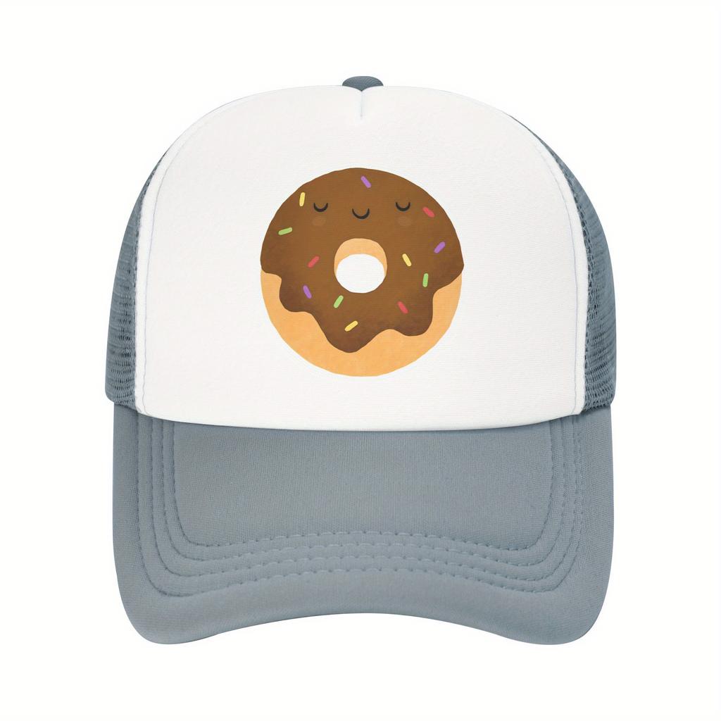 Sleepy Chocolate Donut Trucker Hat Adjustable Mesh Baseball Cap Cute Food Graphic Unisex Travel