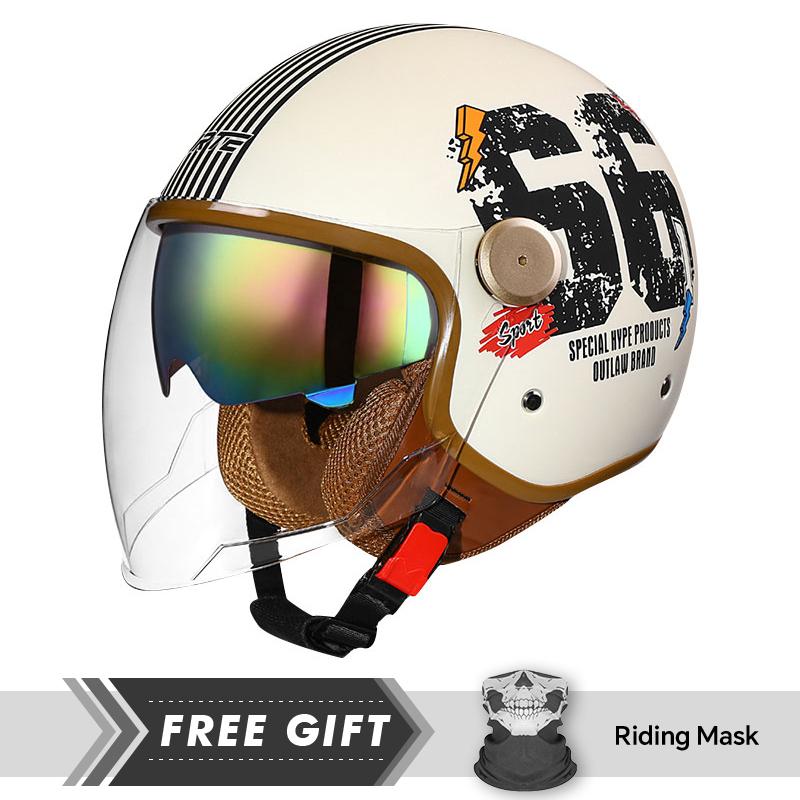 Men Women Open Face Motorcycle Helmet Dual Lens 3/4 Open Half Helmet Adult DOT Retro Jet Helmet Moto Equipment Four Seasons