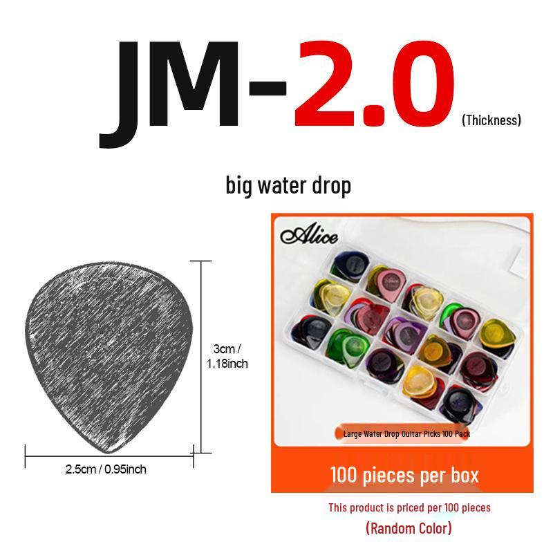 Alice Water Drop Transparent Guitar & Bass Plectrums - Available In Two Sizes for JM/JS Acoustic & Electric Models