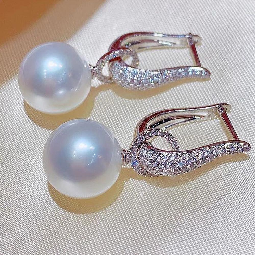 Luxury Fashion Cubic Zirconia Imitation Pearl Earrings For Women High Quality Silver Color Temperament Lady 'S Earrings