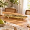 Aluminum Decorative Tray with Feet Gilded FinishShaped Textured for Dining Table