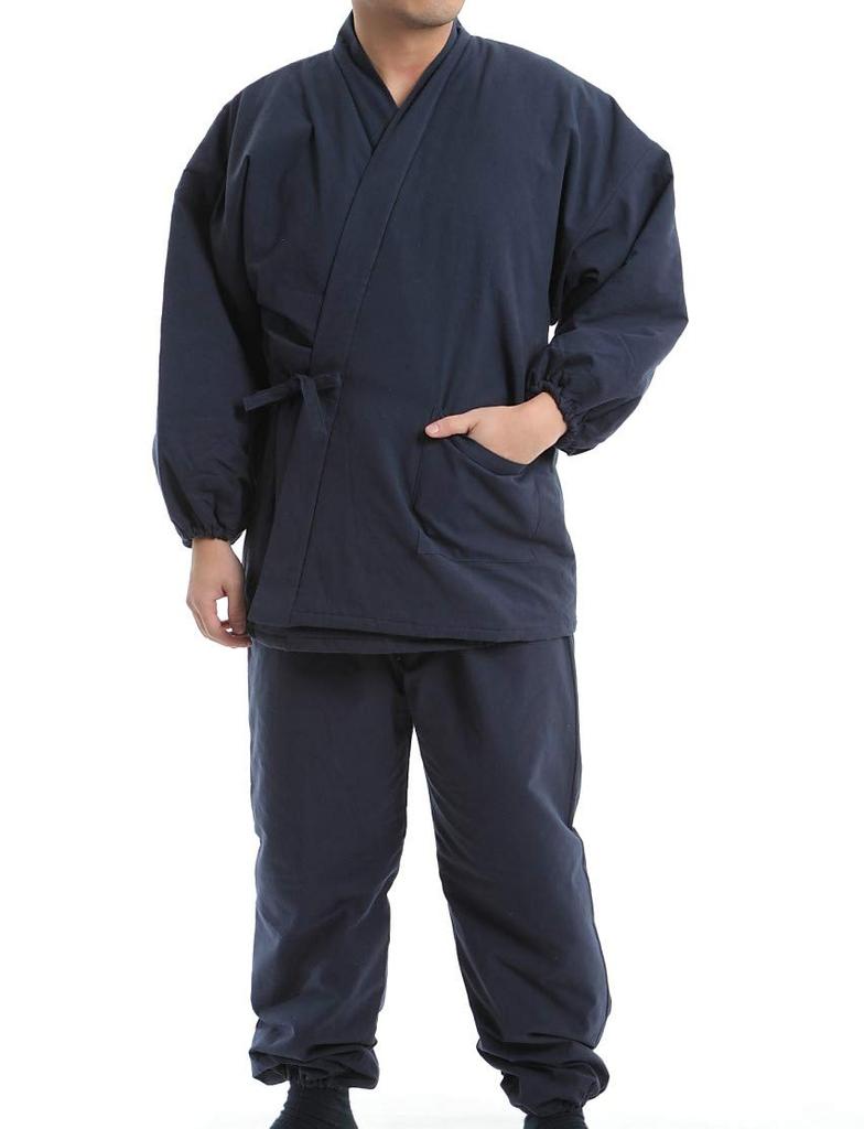 Edoten Cotton Dungaree Made in Navy Size L Samue, Far-Infrared Padded, Heat-Storing, Fabric, Japan, Blue,