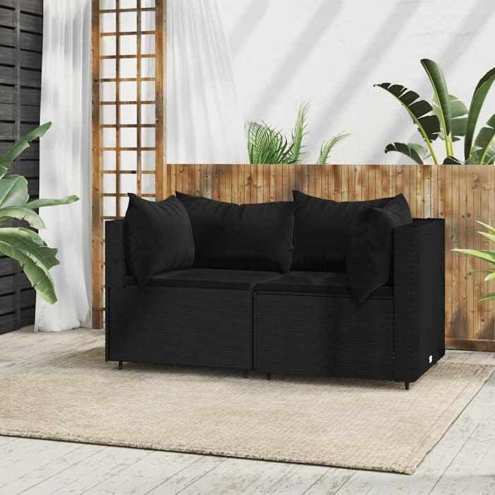 VidaXL Garden Corner Sofas and Cushions 2pcs Black Wicker, Sofa, Garden Sofa, Sectional Corner Sofa, 319778