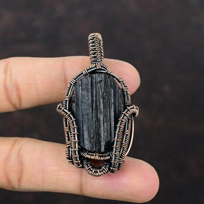 Siyah Turmalin Kaba Kolye Bakır Tel Sarılmış Kolye Güzel Bakır Takı El Yapımı Etnik Stil Kolye Değerli Taş Kolye Hediye İçin