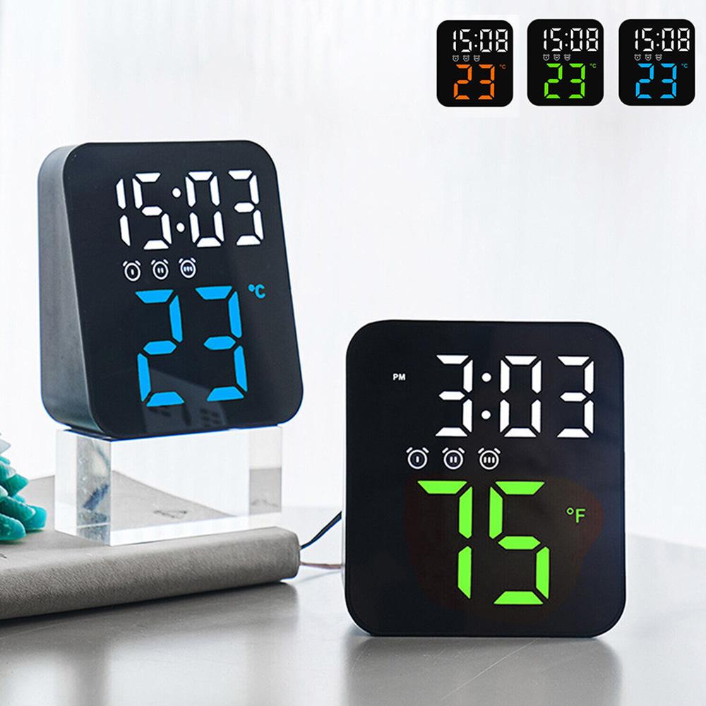 Orologio da Parete con Allarme Digitale Visualizzazione Data Ora Temperatura Orologio con Allarme a Controllo Sonoro Orologio Regolabile Non Disturbare per Camera da Letto