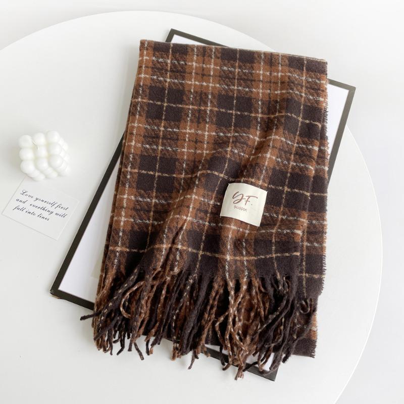 Imitation cashmere scarf women's autumn and winter color plaid thickened scarf to keep warm scarf versatile shawl