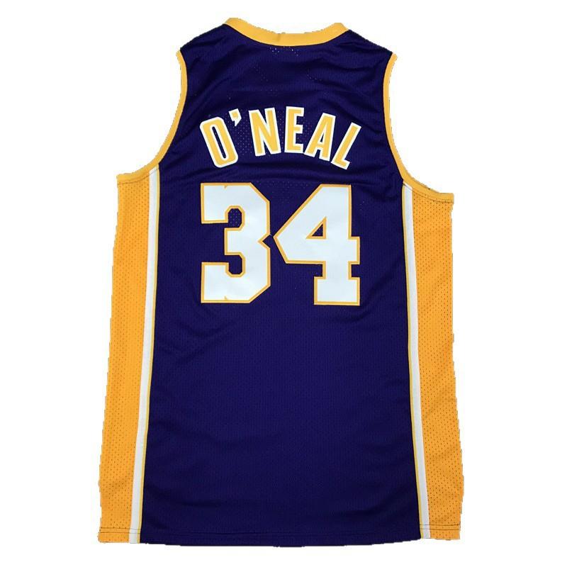 Herren NBA Los Angeles Lakers 34 Shaquille ONeal Besticktes Basketballtrikot Sportbekleidung