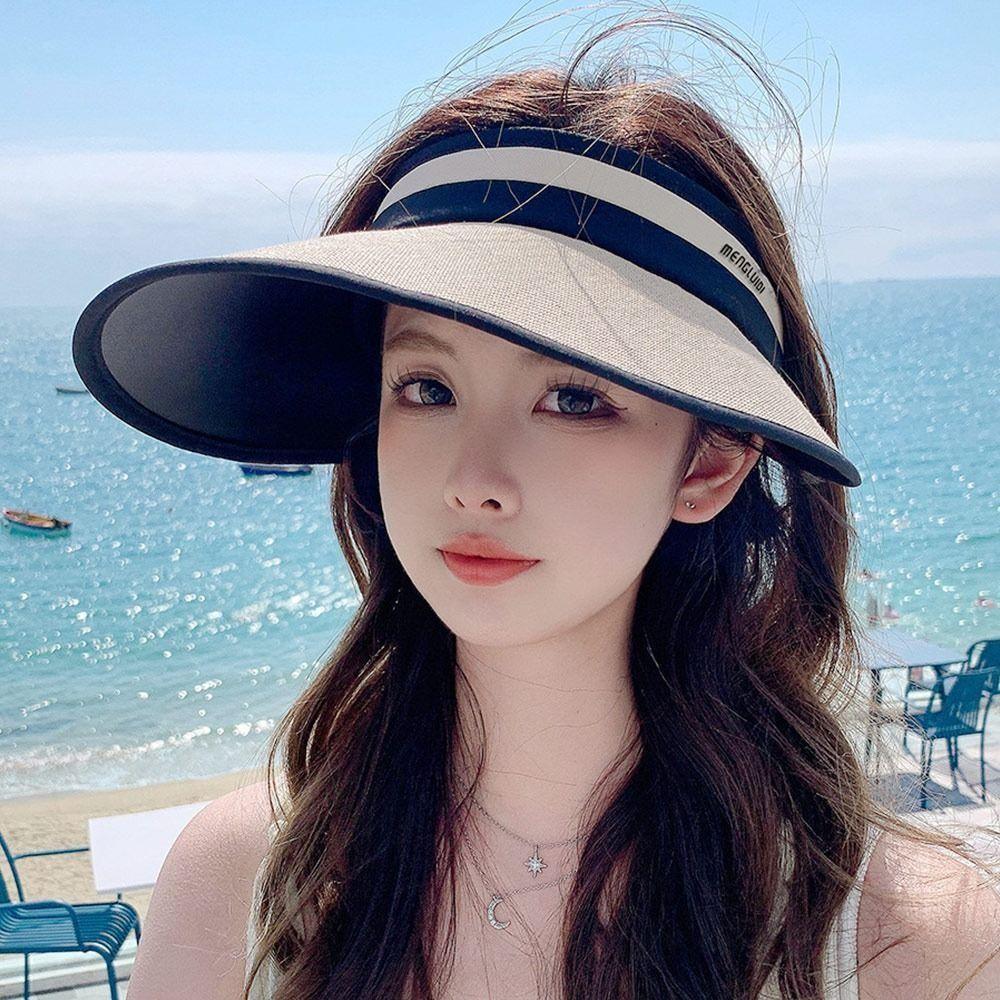 Wide Brim Straw Beach Hat UV Protection Hat Visor Cap Ladies Fashion Empty Top Hat Women