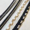 Black and Gold/Silver Metal Chain Lace Trim - 1 Meter, Single-Sided, Black Background