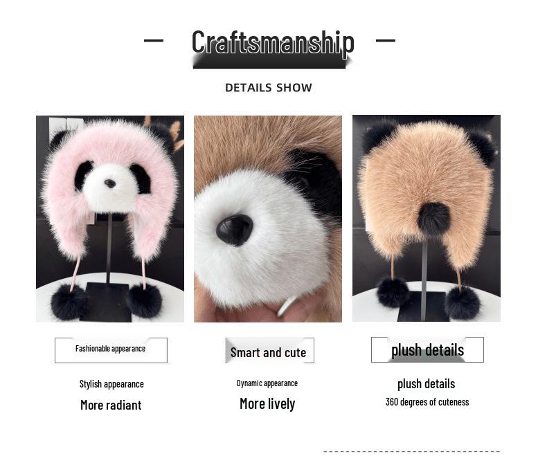 Módní zimní panda klobouk s klapkami na uši z umělé liščí kožešiny pro dospělé a děti