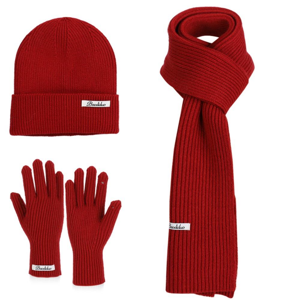 Solid Color Hat Scarf Gloves Set Warm Winter Beanie Hat Neck Warmer Thermal Knit Cap Hiking