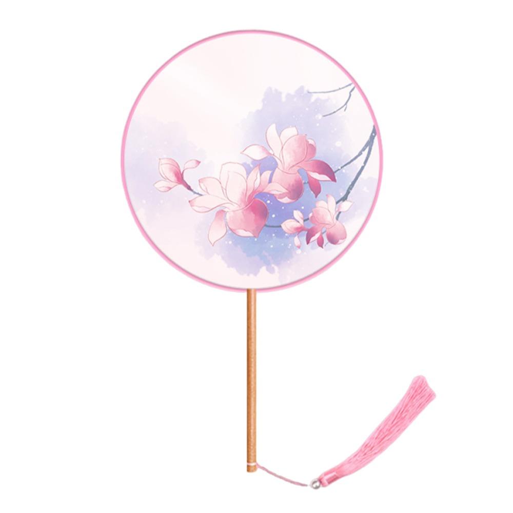 Half Transparent Round Hand Fan Long Handle Silk Fan Hanfu Embroidered Fan  Dance Performance