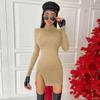נשים אביב סתיו שרוול ארוך Bodycon צבע מוצק שחור חבילה דקה היפ מיני שמלת בגדי רחוב