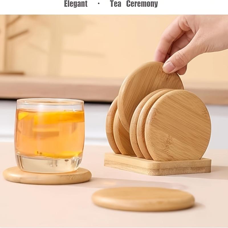 Simple Creative Bamboo Coaster Set, Round Heat Insulation Water Cup Pad, Tea Cup Holder, Eco-Friendly Table Decoration Accessory