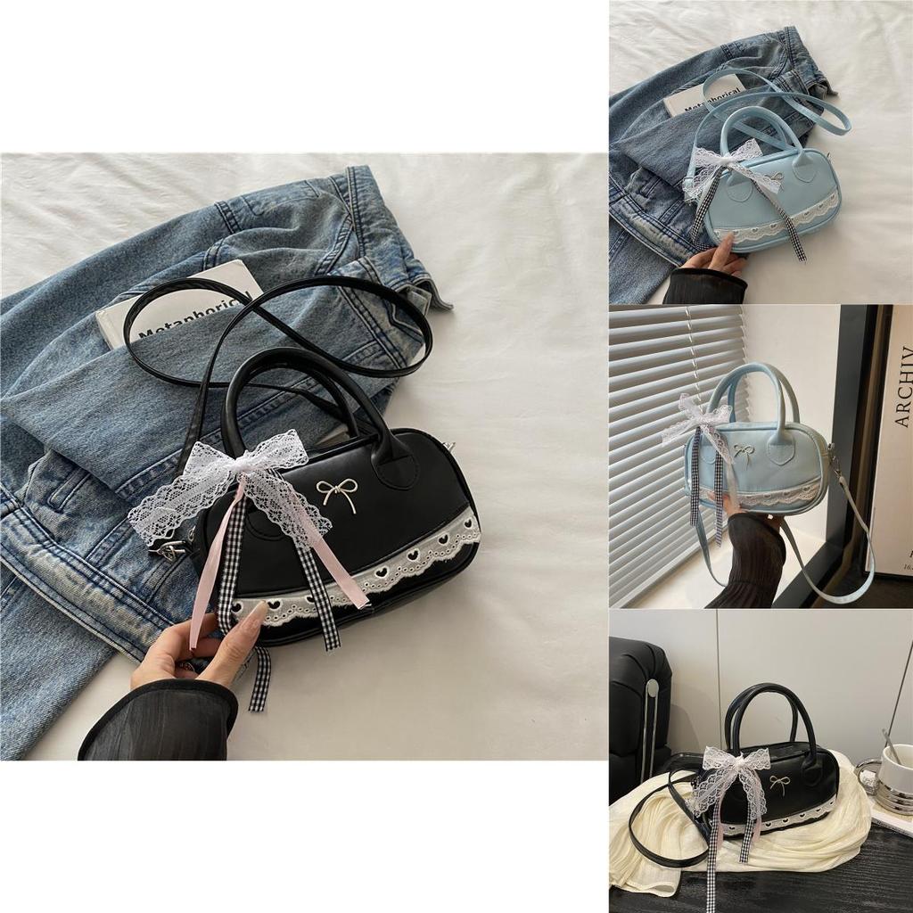 Simple Solid Color Silver Bow And Lace Decoration Women Casual Shoulder Bag For Daily Use
