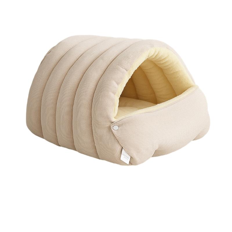 

Removable Cover Plush Pet House Cozy Hideaway Bed For Dog And Cats Antislip Bottom Machine Washable Portable Design Medium size світло-бежевого кольору