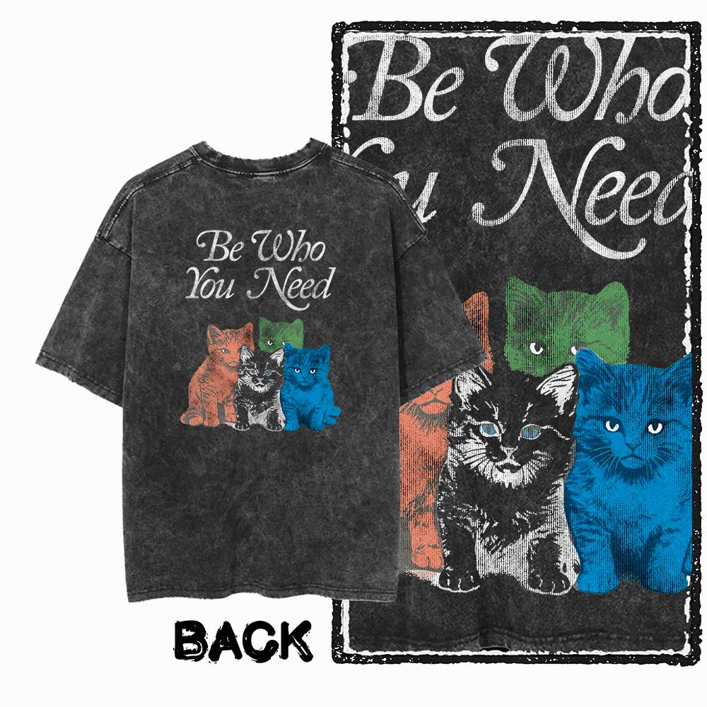 G55 Back Print Cotton Cool Cat Graphic Men T-shirt | Acid Washed Streetwear Big Size Vintage O-neck Men's Tee Tshirt