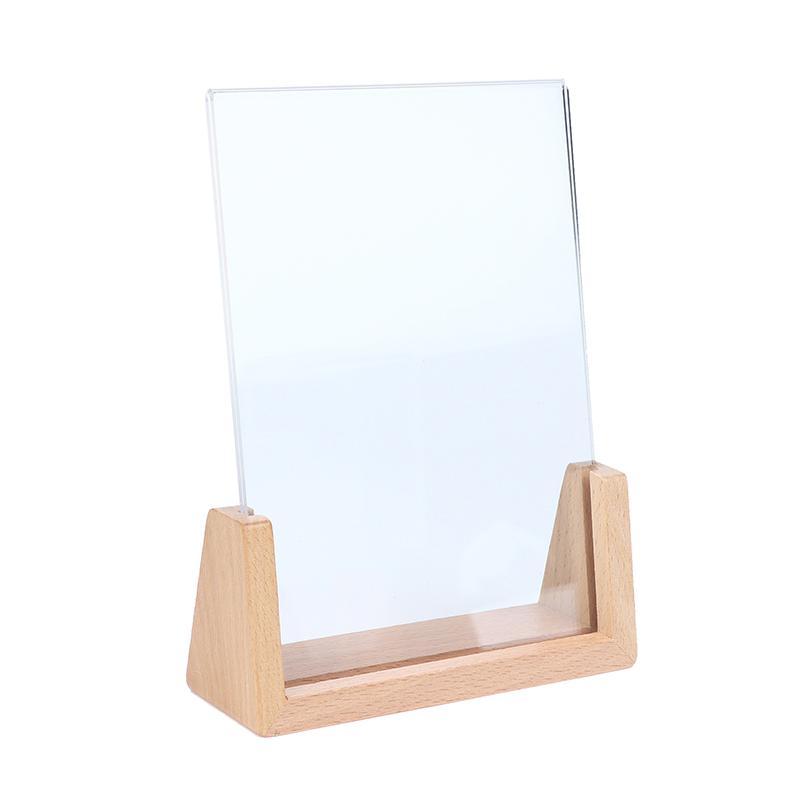 U-Shaped Walnut Beech Wood Photo Frame Transparent Acrylic Clear Picture Display for Cafe Shop Table Decor
