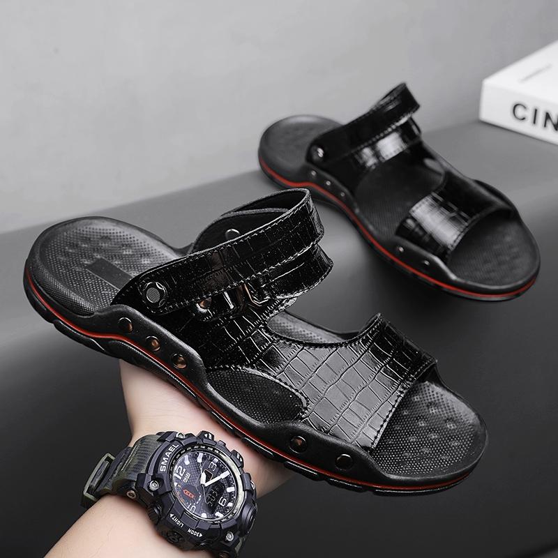 Fashion Simple Mens Sandals Casual Leather Solid Color Summer Outdoor Shoe Comfy Casual Open Toe Sandals Soft Beach Flat Designer Sandal