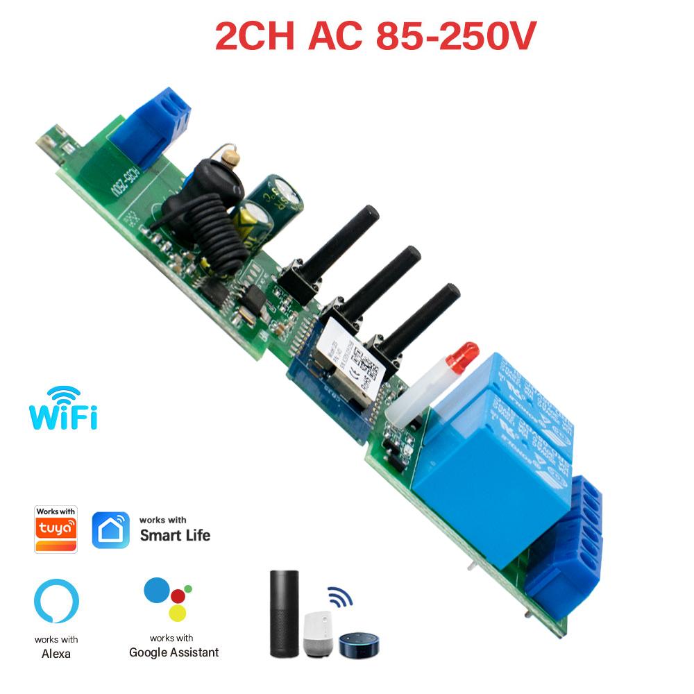 2 Channels Wifi Switch  220V 7-32V 85-250V 10A RF433 Remote 2CH Pulse Module Relay Alexa Smart Switch For Tuya