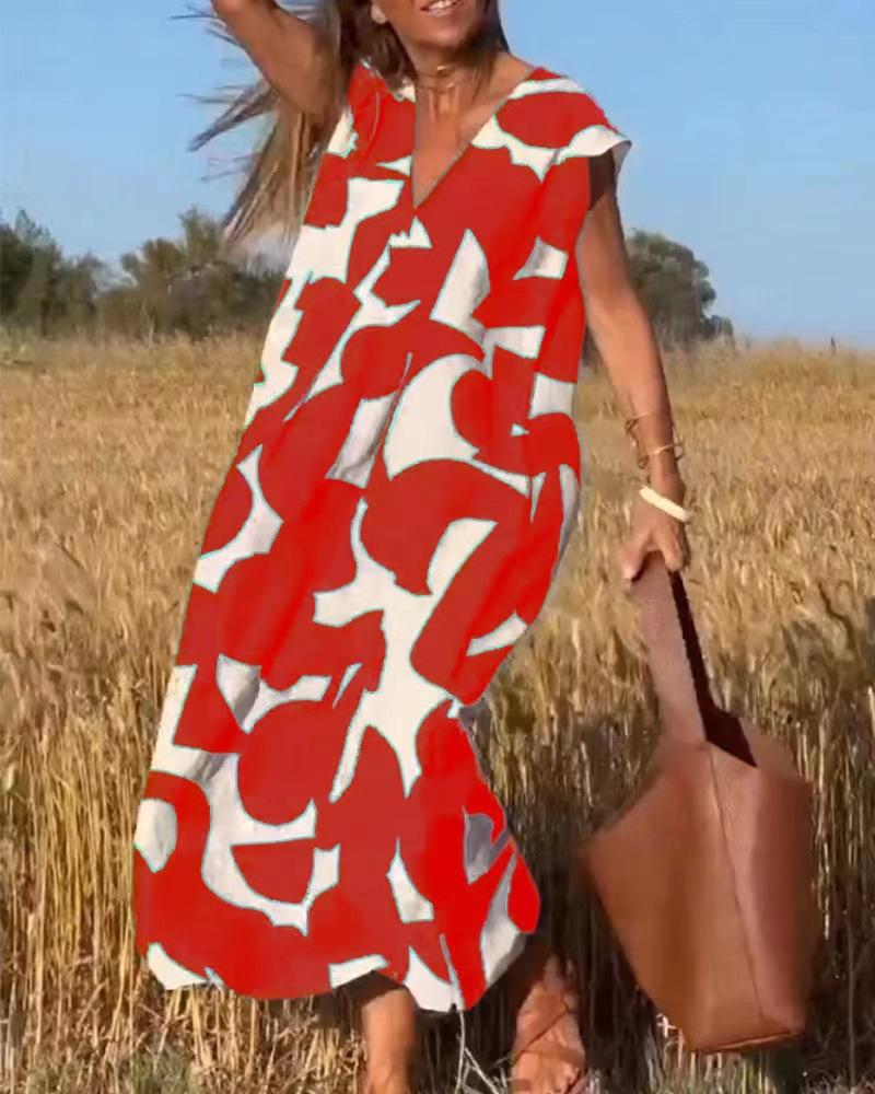 Eleganter Damenstil V-Ausschnitt Lockeres Kleid Sommermode Vielseitige Lange Kleider
