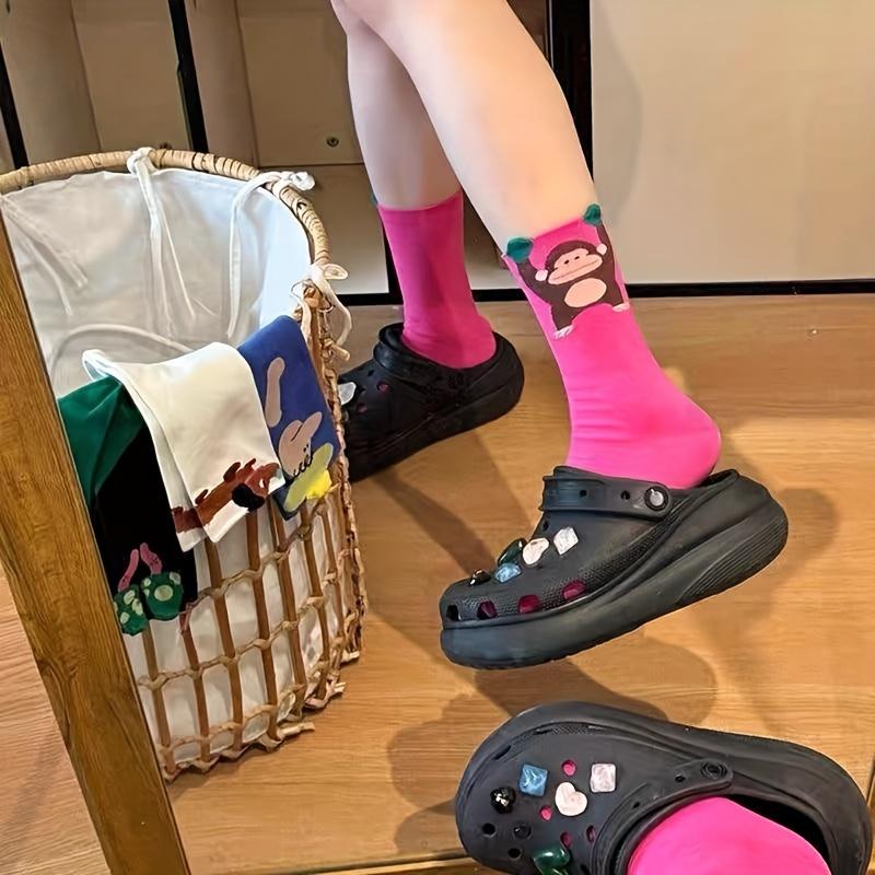 5Pairs Renaissance Style Art Mid-Calf Socks, Animal Print Cute Design,Home Leisure Activities Wear With Skate Shoes Casual Shoes