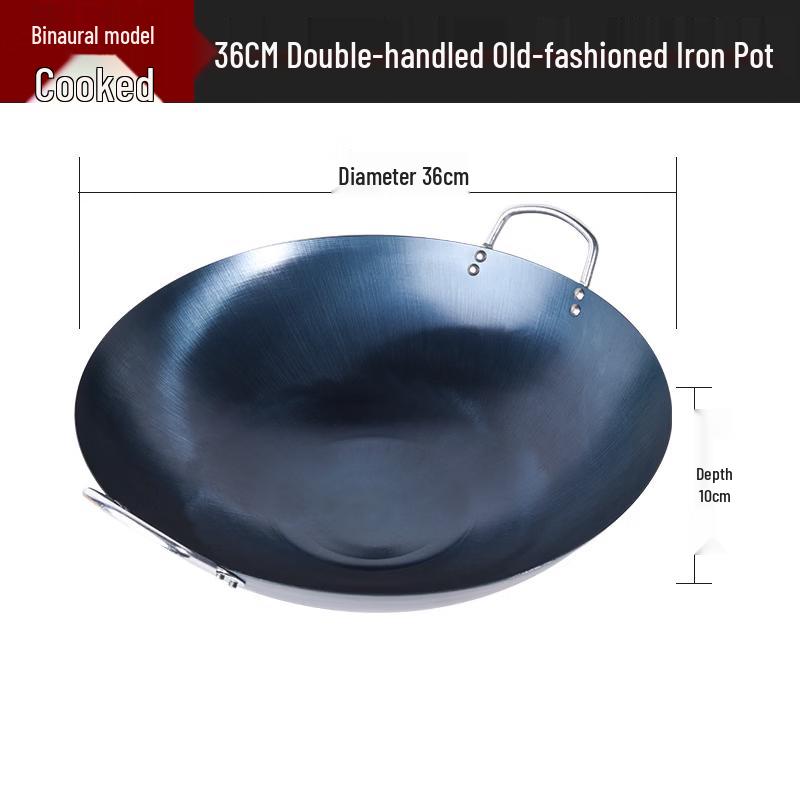 ZISIZ Pre-seasoned Double-Handle Iron Wok
