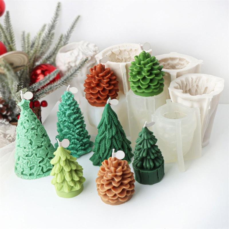 Christmas Tree Candle Molds Pine Cone Silicone Mould Scented Candle Casting Molds Plaster Molds for Home Decorations
