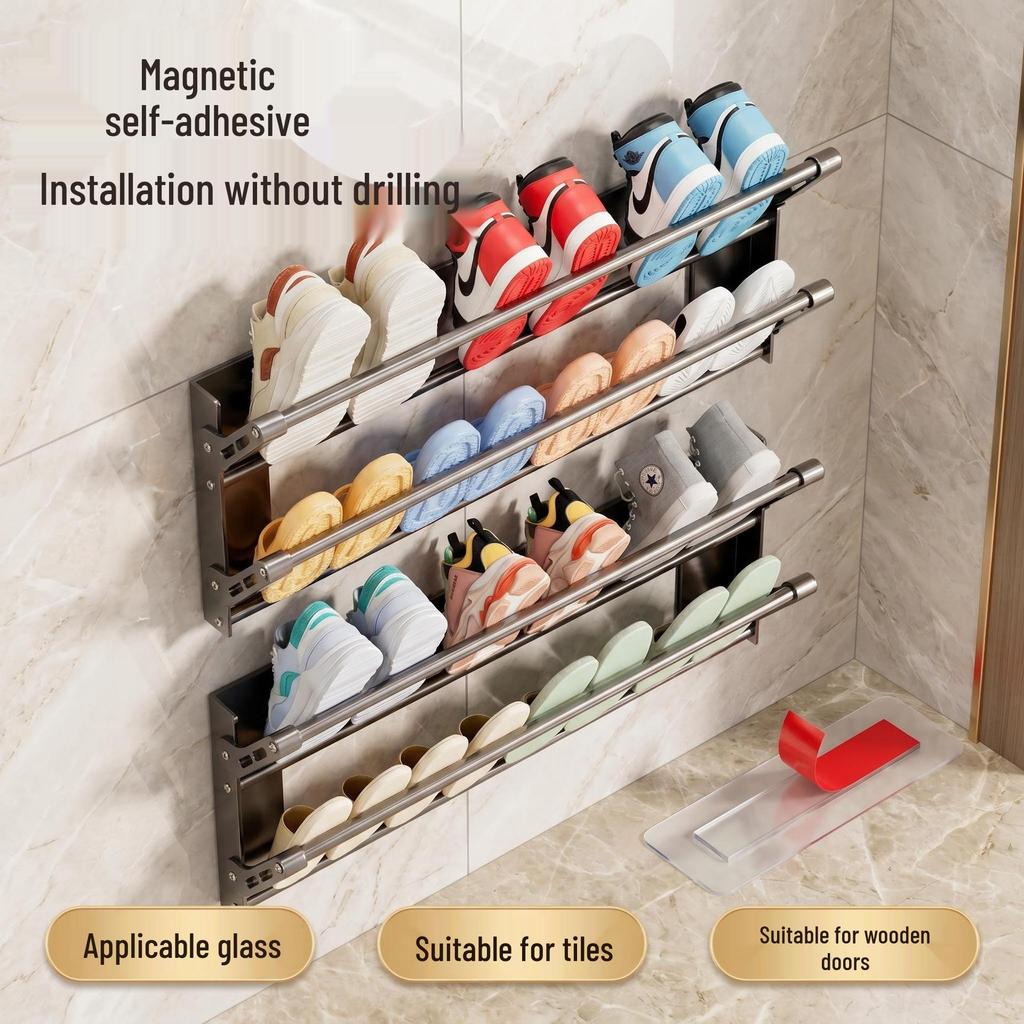 Foldable Magnetic Wall-Mounted Shoe & Towel Rack for Bathroom