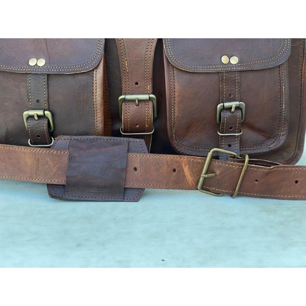 Leather Vintage Messenger Shoulder Men Satchel Laptop Briefcase Bag V Flap