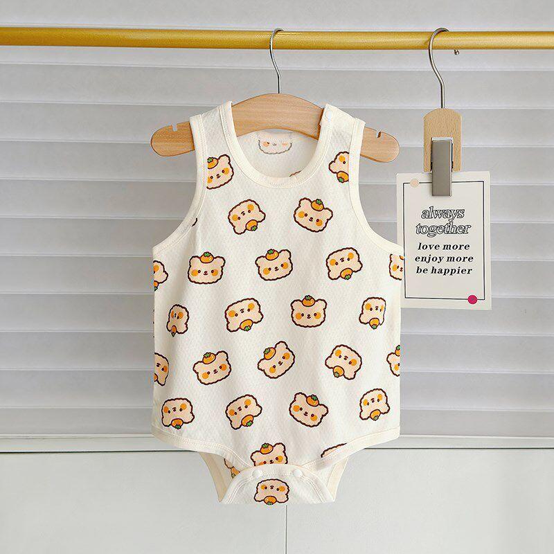 Baby Girl Romper with Suspenders, Newborn Summer Pure Cotton One-Piece Crawling Outfit, Thin Outerwear for Boys and Girls