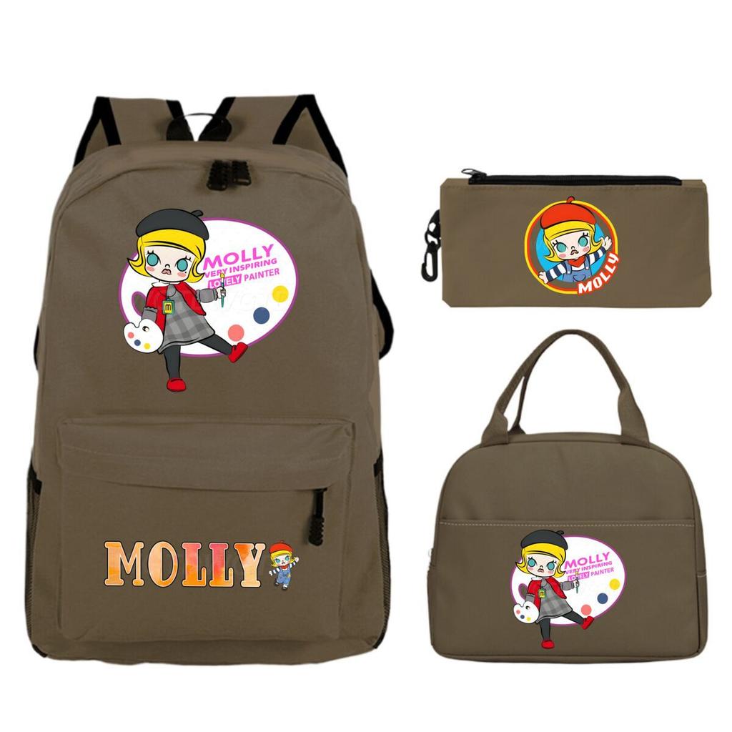 Cute Molly Cartoon Peripheral Casual Backpack Printing Trend Primary and Secondary School Schoolbag Three-piece Set