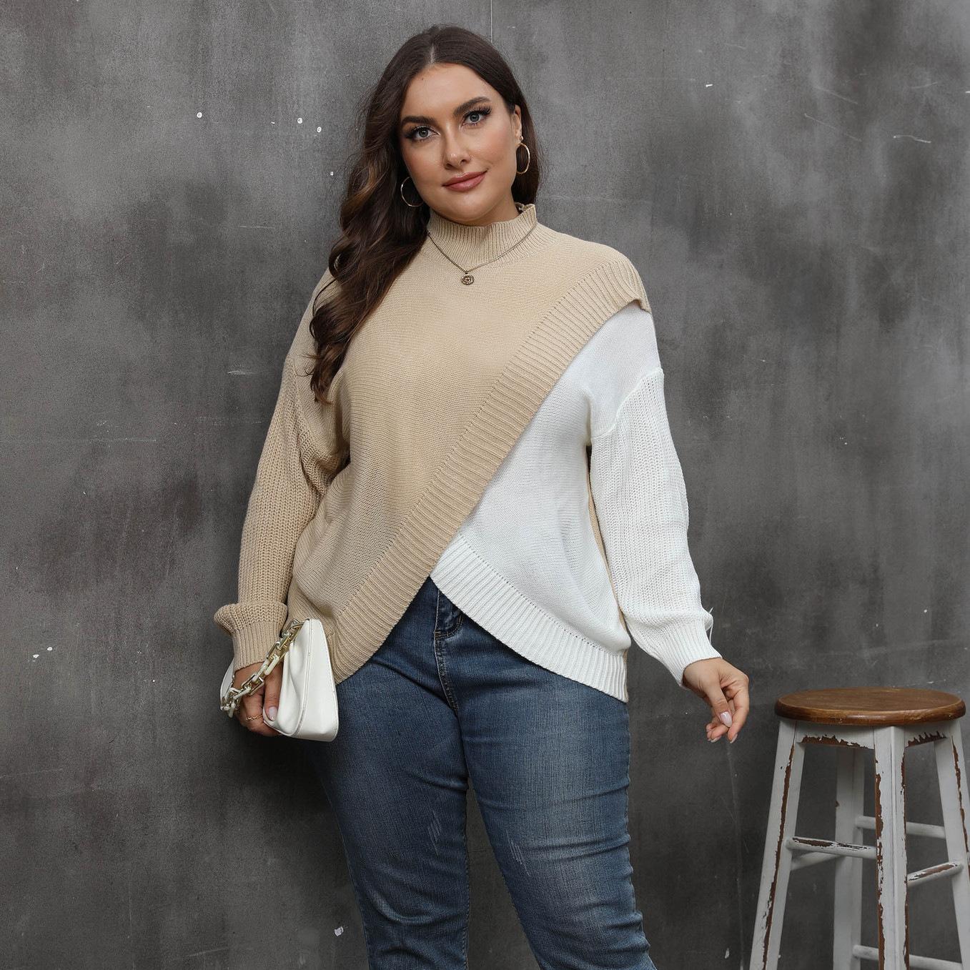 

Женский свитер-пуловер с высоким воротом и перекрестным плетением ярких цветов на осень и зиму XL абрикосовый