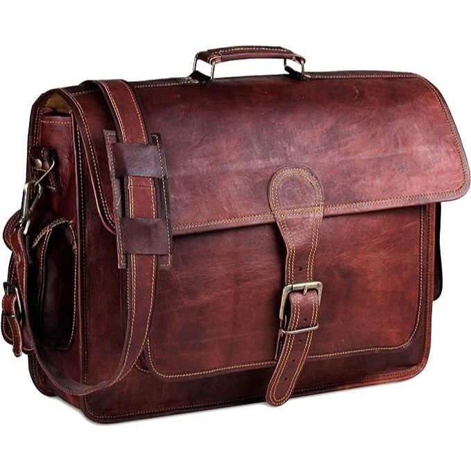 Genuine Vintage Brown Leather Messenger Bag Shoulder Laptop Bag Briefcase