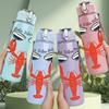 1PC Red Lobster Seafood Cartoon Pattern 750ml Color Plastic Sports Water Bottle Leakproof Flip Straw Lid Suitable for Sports Office Home Use