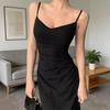 High Temperament Suspender Dress French Summer New Small Black Dress Mesh Slim and Thin Dress