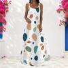 Women Plus Size Scoop Neck Strappy Sleeveless White Printed A Line Long Dress