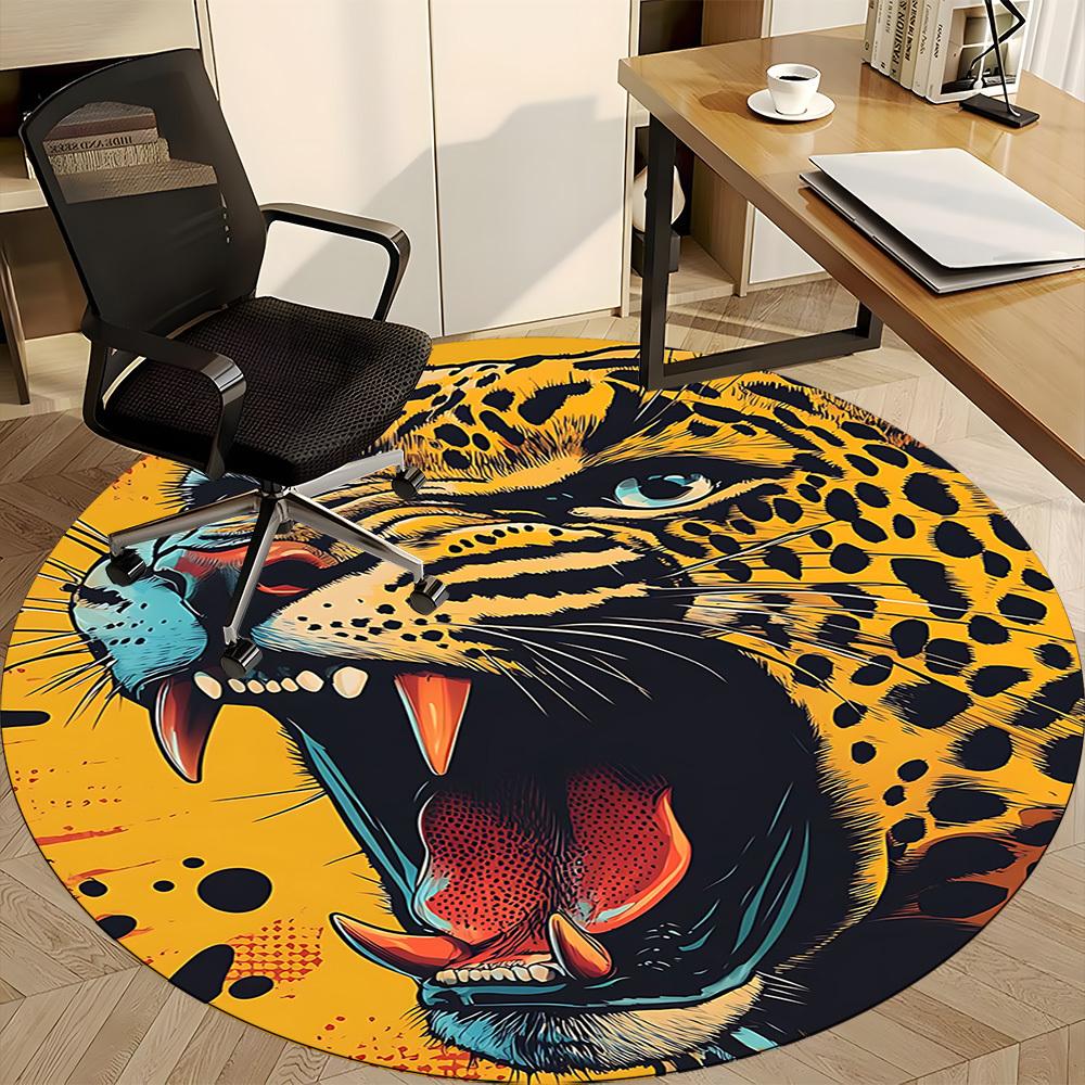 1pc Leopard Print Office Round Area Rug, Indoor Mat Suitable ForOffice, Under Office Chairs Bedroom Living Room Home Decor, Room Deco, D034