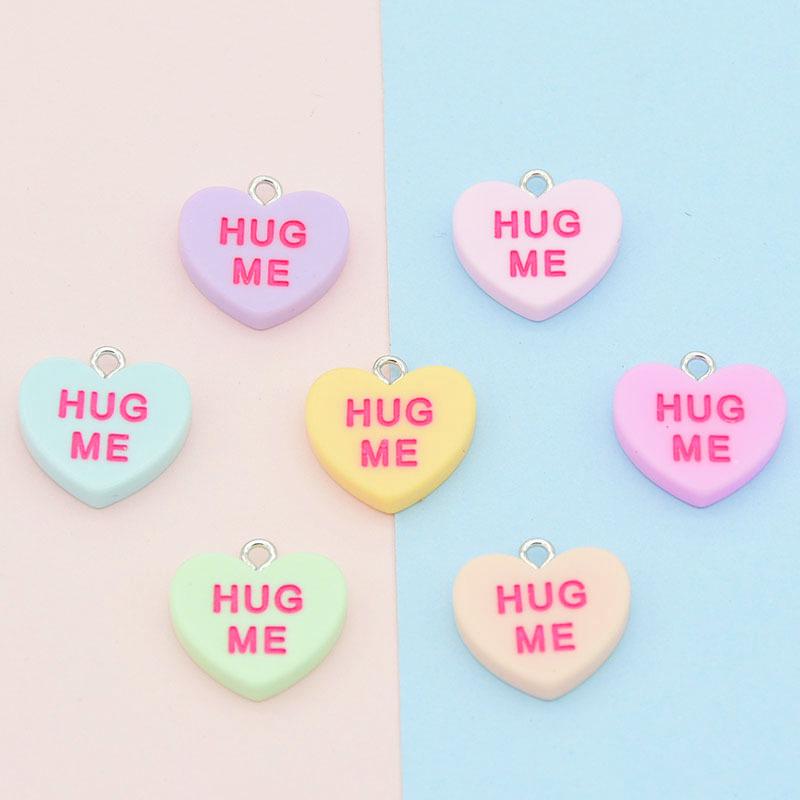 Heart-Shaped Colored Resin Letter Charm Keychain & Earring Pendant